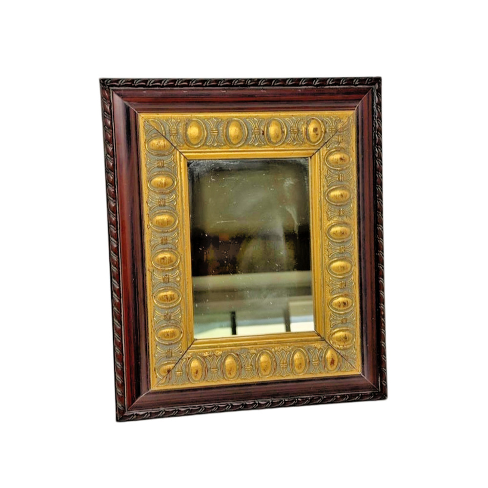 Vintage Wall Mirror Faux Wood Gilt Embossed Frame 12x10 Decorative